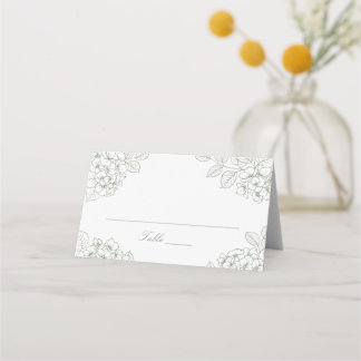 Asiento Tarjeta de lugar de boda de hortensia verde elegan