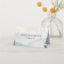 Tarjeta de lugar de boda de invierno en Montaña Ni