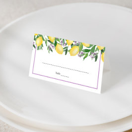 Asiento Tarjeta de lugar de boda de limones lavanda amaril