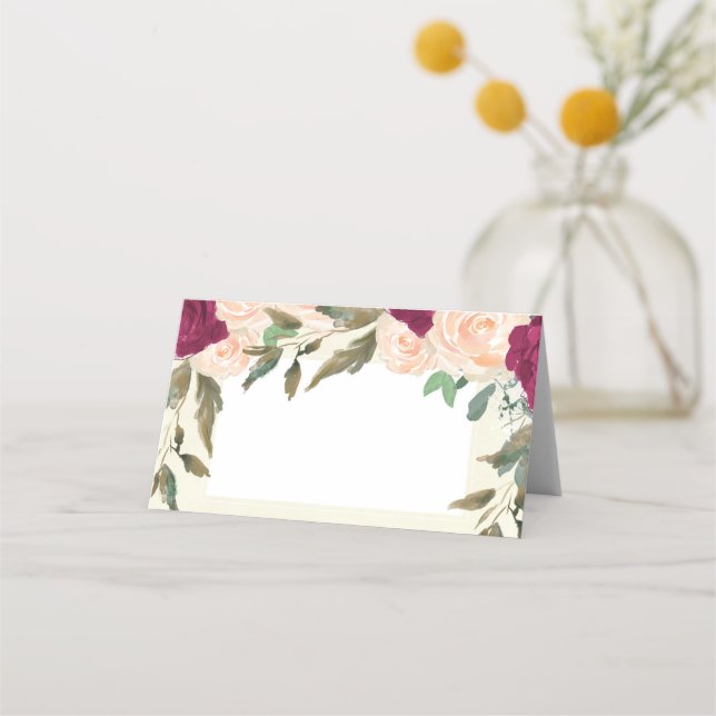 Asiento Tarjeta de lugar de boda de marfil floral de duraz (Anverso)