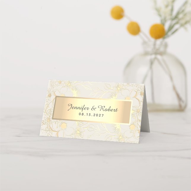 Asiento Tarjeta de lugar de boda de marfil y oro (Reverso)