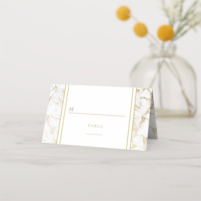 Asiento Tarjeta de lugar de boda de mármol blanco dorado e (Anverso)