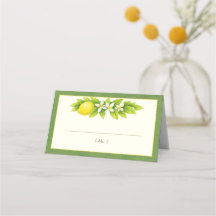 Tarjeta de lugar de boda de naranja y limón de jar