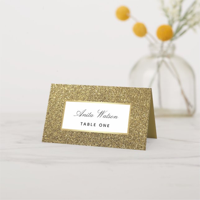 Asiento Tarjeta de lugar de boda de oro negro (Anverso)