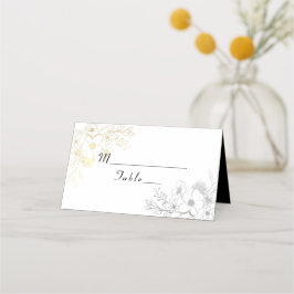 Asiento Tarjeta de lugar de boda elegante en negro y dorad