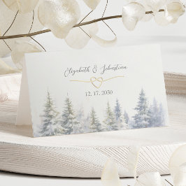 Asiento Tarjeta de lugar de boda en bosque de pinos