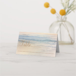 Asiento Tarjeta de lugar de boda en la playa al atardecer