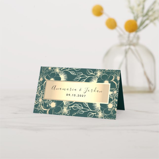 Asiento Tarjeta de lugar de boda esmeralda verde (Reverso)