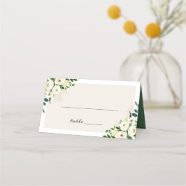 Asiento Tarjeta de lugar de boda floral blanca con vegetac