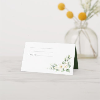 Asiento Tarjeta de lugar de boda floral blanca elegante