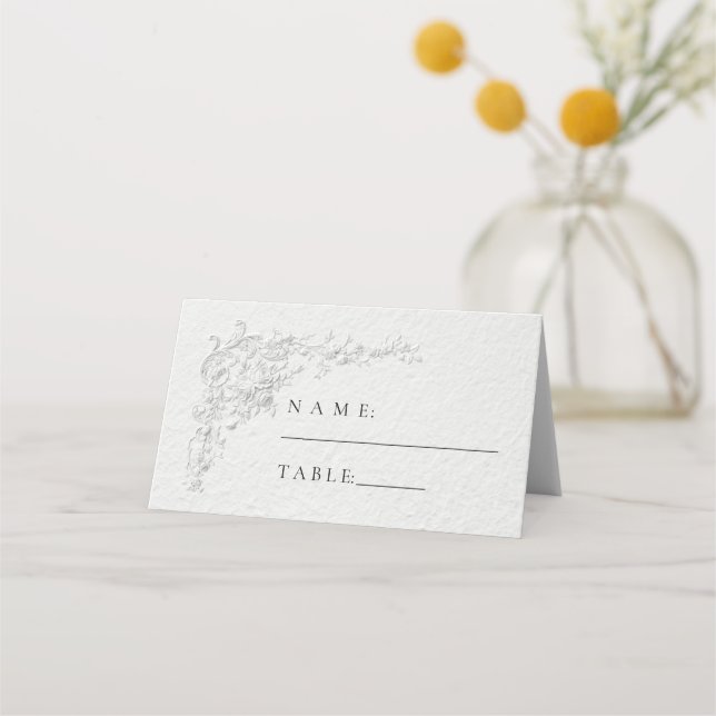 Asiento Tarjeta de lugar de boda floral con relieve falso (Anverso)