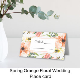 Asiento Tarjeta de lugar de boda floral de naranja de prim