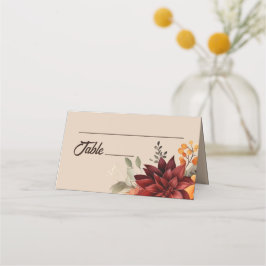 Asiento Tarjeta de lugar de boda floral de otoño en terrac