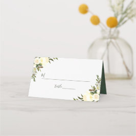 Asiento Tarjeta de lugar de boda floral de verde marfil