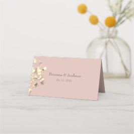 Asiento Tarjeta de lugar de boda floral dorada rosada