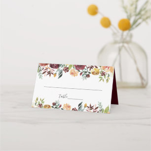 Asiento Tarjeta de lugar de boda floral naranja Borgoña