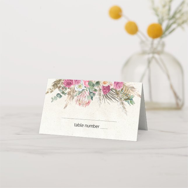 Asiento Tarjeta de lugar de boda floral neutral boho paste (Anverso)