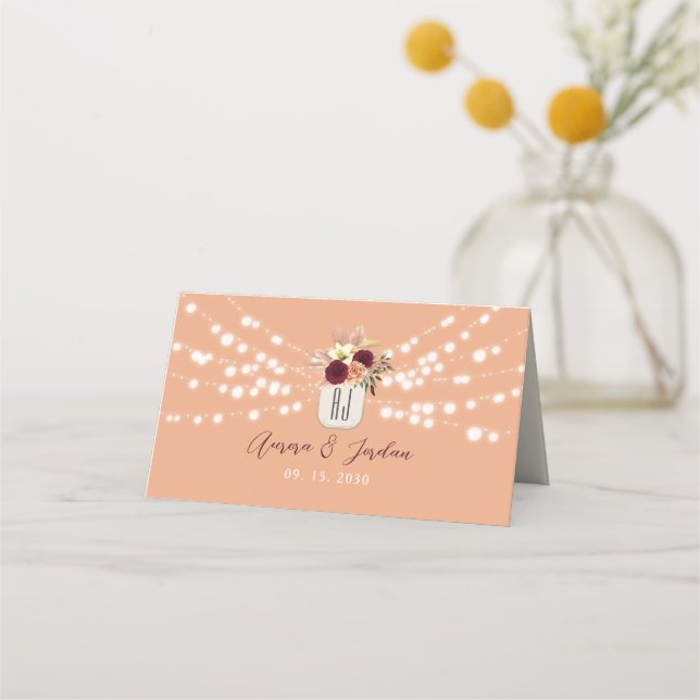 Asiento Tarjeta de lugar de boda floral rústica (Reverso)