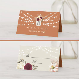 Asiento Tarjeta de lugar de boda floral rústica en naranja