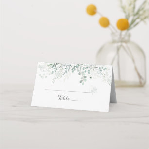 Asiento Tarjeta de lugar de boda minimalista con eucalipto