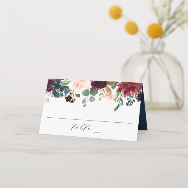 Asiento Tarjeta de lugar de boda personalizada Floral Enca (Anverso)