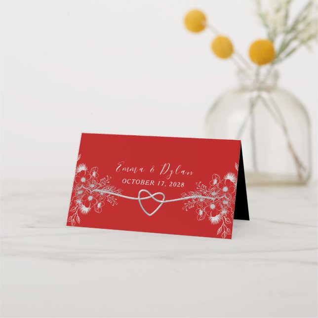 Asiento Tarjeta de lugar de boda roja (Reverso)