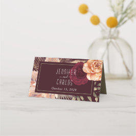 Asiento Tarjeta de lugar de boda rústica borgoña
