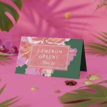 Tarjeta de lugar de boda tropical de hibisco vibra