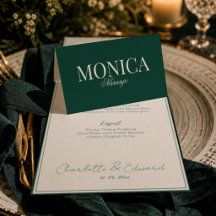 Tarjeta de lugar de boda verde bosque profundo