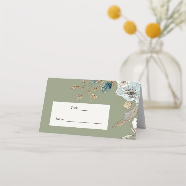 Asiento Tarjeta de lugar de boda verde salvia rústica (Anverso)