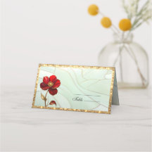 Tarjeta de lugar de flor roja de vidrio emplomado