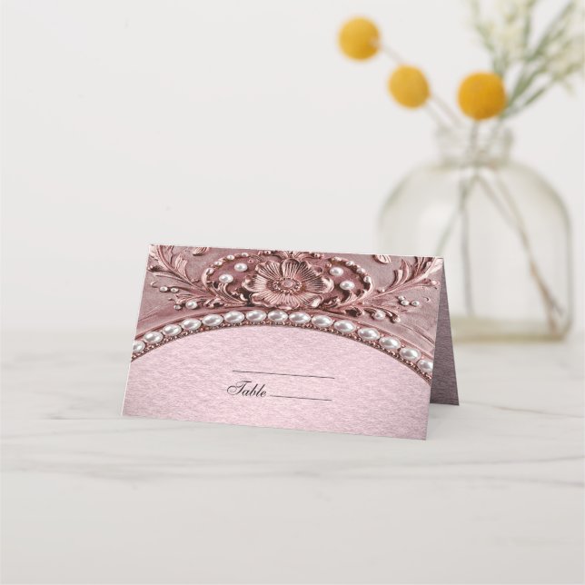 Asiento Tarjeta de lugar de flor rosa (Anverso)