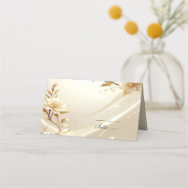 Asiento Tarjeta de lugar de flores blancas y doradas
