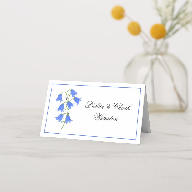 Asiento Tarjeta de lugar de flores de campanilla azul (Anverso)