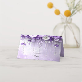 Asiento Tarjeta de lugar de flores moradas con perlas colg