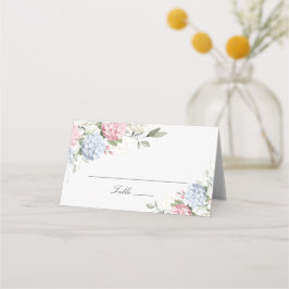 Asiento Tarjeta de lugar de hortensia azul y rosa elegante