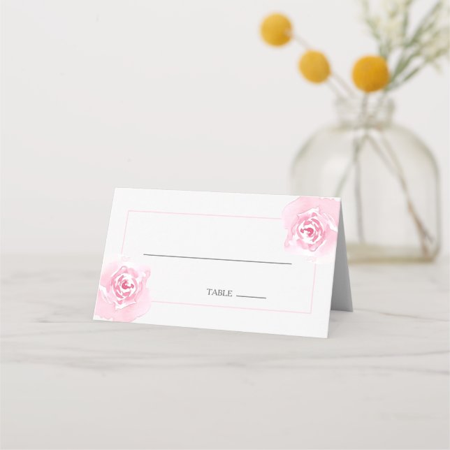 Asiento Tarjeta de lugar de mesa Boda de rosas rosa (Anverso)