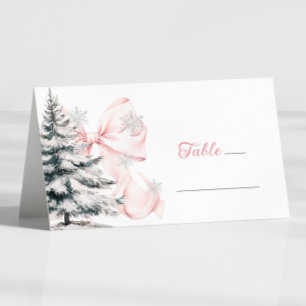 Asiento Tarjeta de lugar de mesa de invierno con lazo rosa