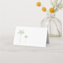 Tarjeta de lugar de palma en acuarela minimalista
