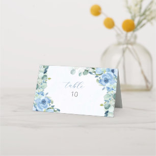 Asiento Tarjeta de lugar de Rosas azul acuarela