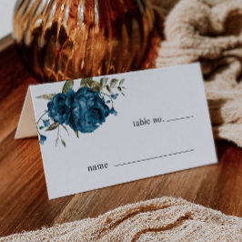 Asiento Tarjeta de lugar del Boda floral azul de la marina