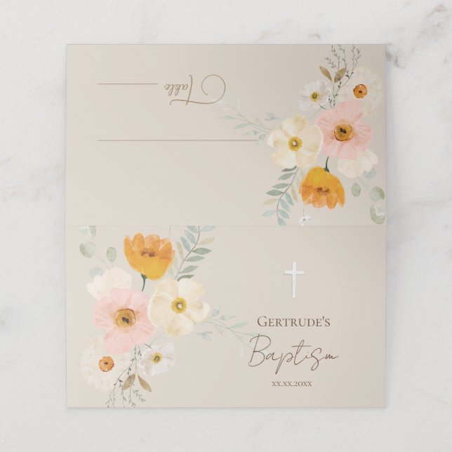 Asiento Tarjeta de lugar delicado de ramo de bautismo (Exterior desplegado)