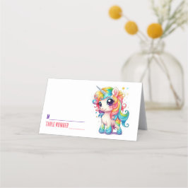 Asiento Tarjeta de lugar doblada arcoíris de unicornio