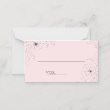 Tarjeta de lugar doblada con Anémona sobre rosa pá