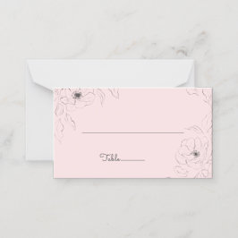 Asiento Tarjeta de lugar doblada con Anémona sobre rosa pá