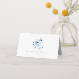 Asiento Tarjeta de lugar doblada para boda floral azul