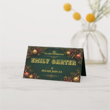 Tarjeta de lugar elegante verde dorado de Navidad