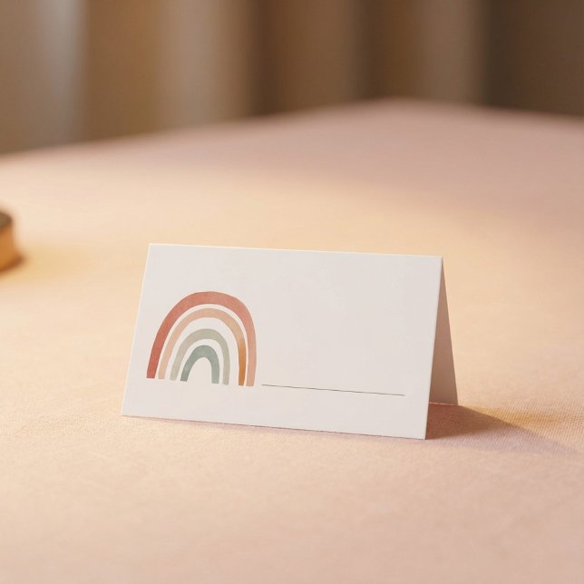 Asiento Tarjeta de lugar en blanco con arcoíris y línea pa (Rainbow blank place card with handwriting line.)