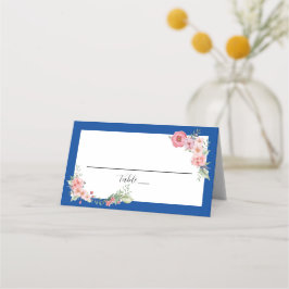 Asiento Tarjeta de lugar floral azul real boda de gala nav