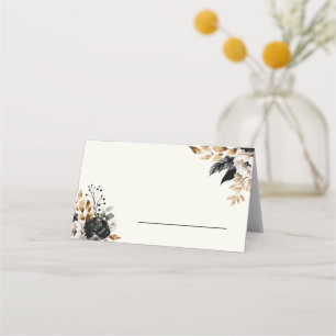 Asiento Tarjeta de lugar floral de lujo negro y dorado